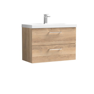Balterley Level Contemporary Bathroom Wall Hung 2-Drawer Vanity & BasinBleached Oak800mm from B&Q