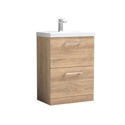 Balterley  Contemporary Bathroom Floor Standing 2-Drawer Vanity & BasinBleached Oak600mm from B&Q