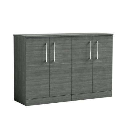B&Q -  Bramshall Modern Bathroom 2 Door Floor Standing Vanity Unit With Worktop & HandlesAnthracite Woodgrain1205 mm