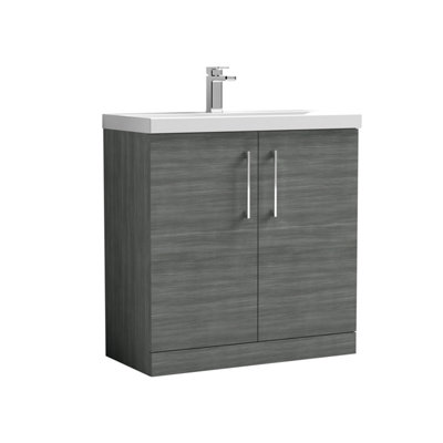 B&Q -   Contemporary Bathroom Floor Standing 2-Door Vanity & Thin-Edge BasinAnthracite800mm