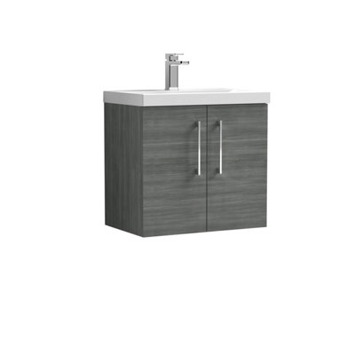 Balterley Anthracite Level Contemporary Bathroom Wall Hung 2-Door Vanity & Thin-Edge Basin, 600Mm Size 2
