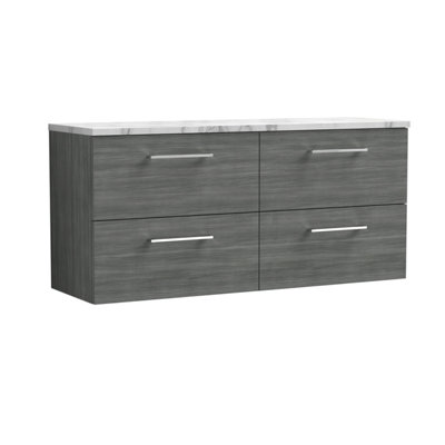 Balterley Bramshall 1200mm Wall Hung 4 Drawer Vanity Unit & Laminate Worktop For Modern Bathroom StorageAnthracite Woodgrain from B&Q