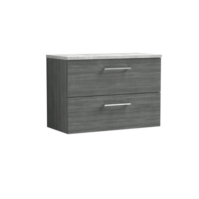 Balterley Bramshall 800mm Wall Hung 2 Drawer Vanity Unit With Laminate Worktop For Modern Bathroom StorageAnthracite Woodgrain from B&Q