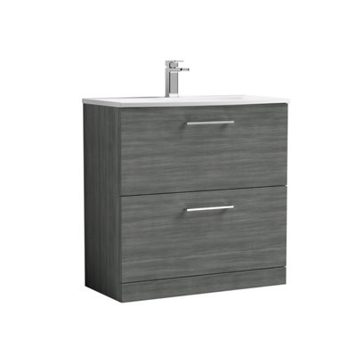 B&Q -   Modern Bathroom 2 Soft Close Drawer Floor Standing Vanity & BasinAnthracite800mm