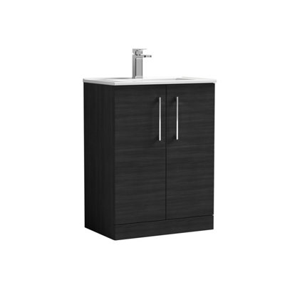 Balterley  Modern Bathroom 2 Soft Close Door Floor Standing Vanity Unit & BasinCharcoal Black600mm from B&Q