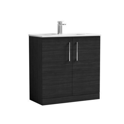 B&Q -  Bramshall Modern Bathroom 2 Soft Close Door Floor Standing Vanity Unit & BasinCharcoal Black800mm