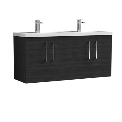 Balterley Level 1200mm Wall Hung 4 Door Vanity Unit With Double Polymarble Basin For Modern Bathroom StorageCharcoal Black