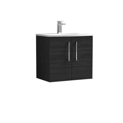 Balterley  Modern Bathroom 2 Soft Close Door Wall Hung Vanity & Curved BasinCharcoal Black600mm from B&Q