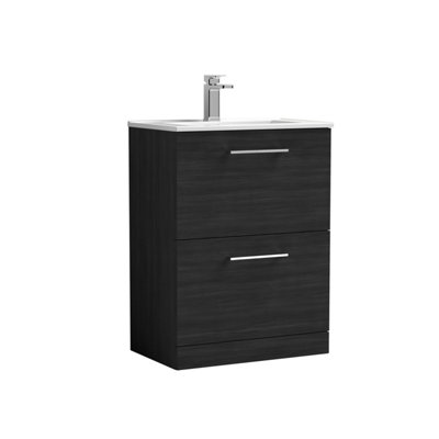 Balterley  Contemporary Bathroom 2 Soft Close Drawer & Minimalist Floor Standing Vanity Unit BasinCharcoal Black600mm from B&Q