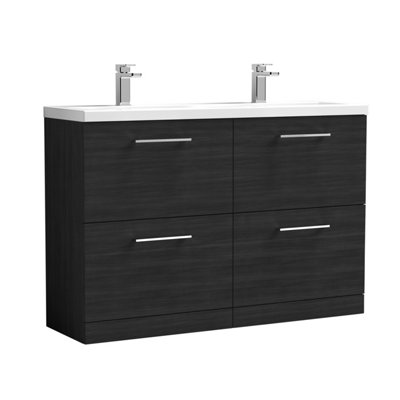 B&Q -  Bramshall 1200mm Floor Standing 4 Drawer Double Basin Vanity Unit For Modern Bathroom StorageCharcoal Black