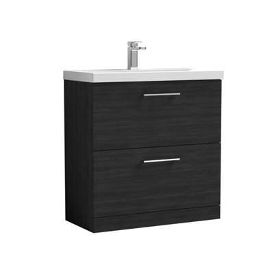 B&Q -  Contemporary Bathroom Floor Standing 2 Soft-Close Drawer Vanity Unit & Mid-Edge BasinCharcoal Black800 mm
