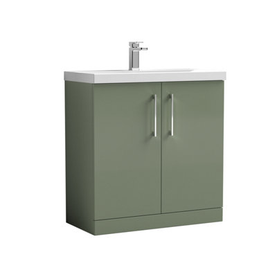 B&Q -  Contemporary Bathroom Floor Standing 2 Soft-Close Door Vanity Unit & Mid-Edge BasinSatin Green800 mm