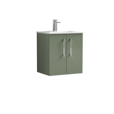 Balterley Contemporary Bathroom 2 Soft Close Door & Minimalist Wall Hung Vanity Unit BasinSatin Green500mm from B&Q