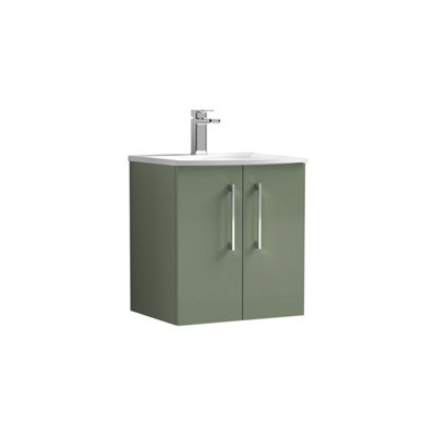 Balterley  Modern Bathroom 2 Soft Close Door Wall Hung Vanity Unit & Curved BasinSatin Green500mm from B&Q
