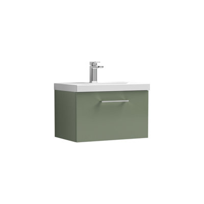 Balterley  Contemporary Bathroom 1-Drawer Wall-Hung Thin-Edge Vanity Unit BasinSatin Green600mm from B&Q