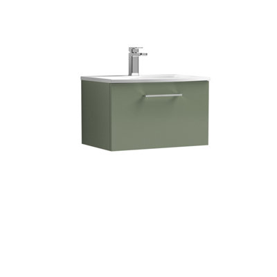 Balterley  Modern Bathroom 1 Soft Close Drawer Wall Hung Vanity Unit & Curved BasinSatin Green600mm from B&Q