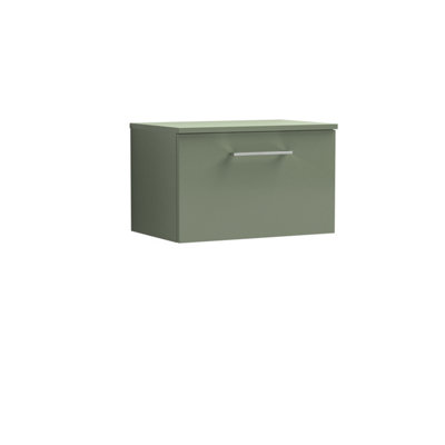 Balterley Level Contemporary Bathroom 600mm Wall Hung 1-Soft Close Drawer Vanity Unit With Worktop605 X 377 X 390mmSatin Green from B&Q