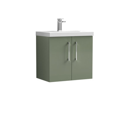 Balterley  Contemporary Bathroom 2-Door Wall-Hung Thin-Edge Vanity Unit BasinSatin Green600mm from B&Q