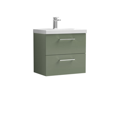 Balterley  Contemporary Bathroom 2-Drawer Wall-Hung Thin-Edge Vanity Unit BasinSatin Green600mm from B&Q