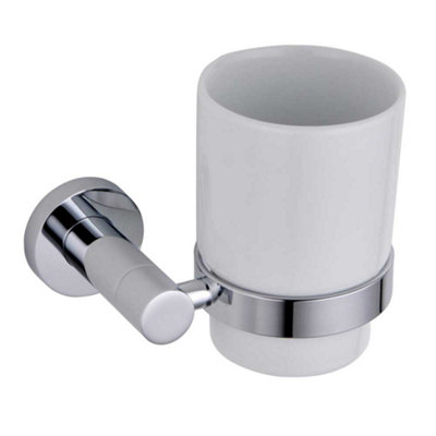 B&Q -  Modern Bathroom Wall Mounted Tumbler Holder And Ceramic Tumbler Durable Brass Construction108X95mmChrome Finish