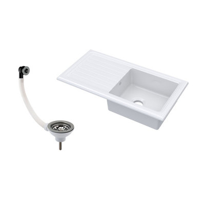Balterley Unisex White Bowl Fireclay Ceramic Inset Sink, Drainer, Nickel Waste 1010Mm Size 1 - Image 3