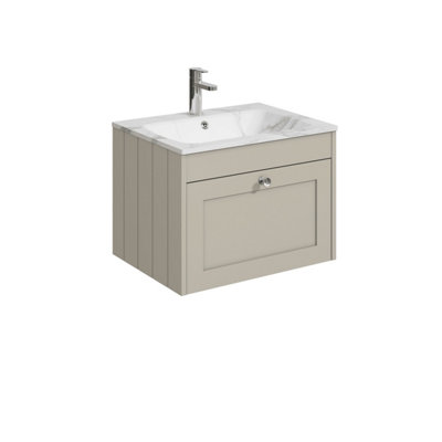 B&Q -  Butterton 600mm Wall Hung 1 Drawer Unit With Stone Basin 1 Tap HolePebble Grey