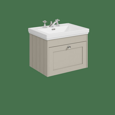 B&Q -  Butterton 600mm Wall Hung 1 Drawer Unit With Classic Basin 3 Tap HolePebble Grey