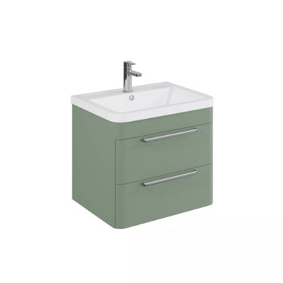 Balterley Contemporary Bathroom Wall Hung Vanity Unit With 2 Soft Close Drawers & 1 Tap Hole Polymarble BasinSatin Green600mm from B&Q