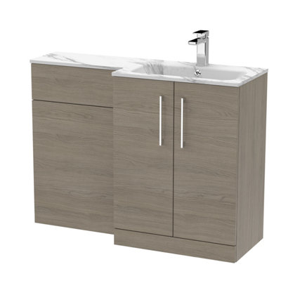 B&Q -  Bramshall Contemporary 2 Door Right-Hand Floor Standing Combination Unit With Stone BasinSolace Oak1100mm