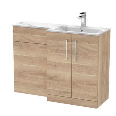 B&Q -  Bramshall Contemporary 2 Door Right-Hand Floor Standing Combination Unit With Stone BasinBleached Oak1100mm