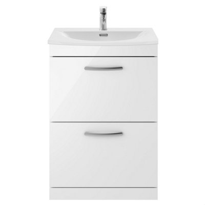 Balterley Millwich Contemporary 2 Drawer Floor Standing Vanity Unit With Curved BasinGloss White600mm from B&Q