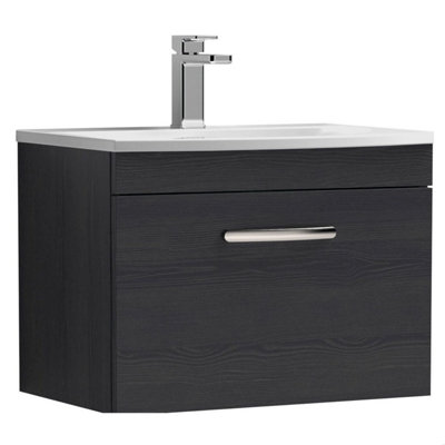 Balterley Millwich Contemporary 1 Drawer Wall Hung Vanity Unit With Curved BasinCharcoal Black600mm from B&Q