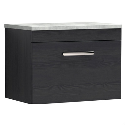 Balterley Millwich Contemporary 1 Drawer Wall Hung Vanity Unit With Laminate Black Galaxy Granite WorktopCharcoal Black600mm from B&Q