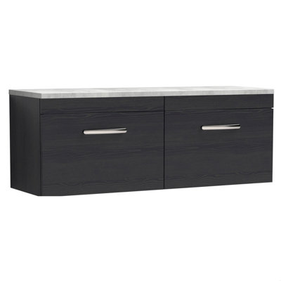 Balterley Millwich Contemporary 2 Drawer Wall Hung Vanity Unit With Laminate Black Galaxy Granite WorktopCharcoal Black1200mm from B&Q