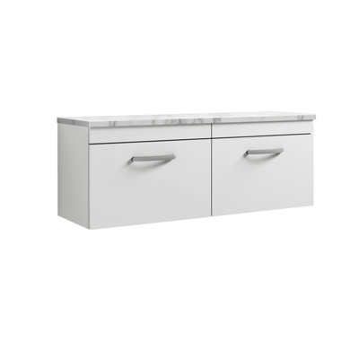 Balterley Millwich Contemporary 2 Drawer Wall Hung Vanity Unit With Laminate Carrara Marble WorktopGloss White1200mm from B&Q