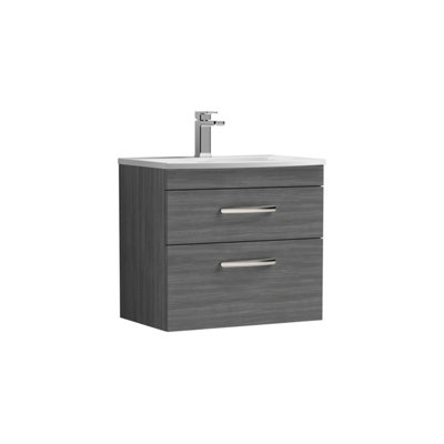 Balterley Millwich Contemporary 2 Drawer Wall Hung Vanity Unit With Curved BasinAnthracite Woodgrain600mm from B&Q