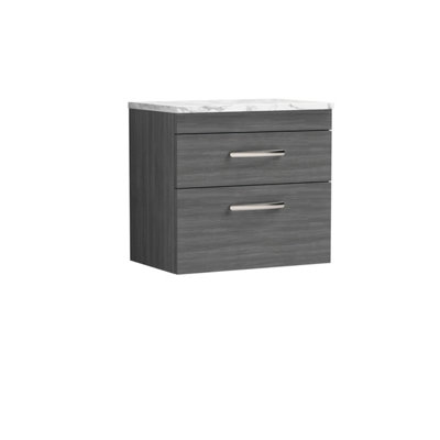 Balterley Millwich Contemporary 2 Drawer Wall Hung Vanity Unit With Laminate Carrara Marble WorktopAnthracite Woodgrain600mm from B&Q