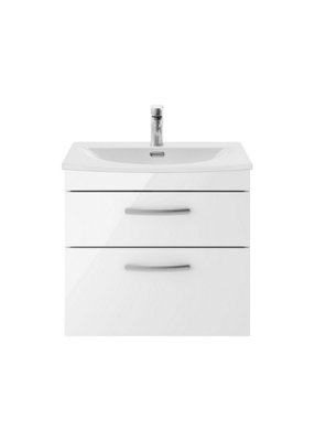 Balterley Millwich Contemporary 2 Drawer Wall Hung Vanity Unit With Curved BasinGloss White600mm from B&Q
