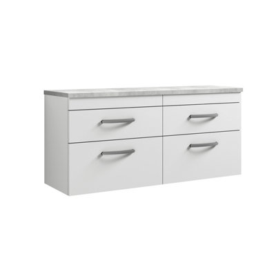 Balterley Millwich Contemporary 4 Drawer Wall Hung Vanity Unit With Laminate Black Galaxy Granite WorktopGloss White1200mm from B&Q