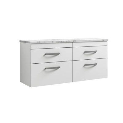 Balterley Millwich Contemporary 4 Drawer Wall Hung Vanity Unit With Laminate Carrara Marble WorktopGloss White1200mm from B&Q