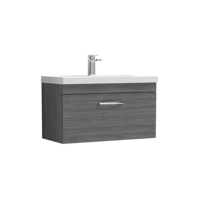 Balterley Millwich Contemporary 1 Drawer Wall Hung Vanity Unit With Thin Edge BasinAnthracite Woodgrain800mm from B&Q