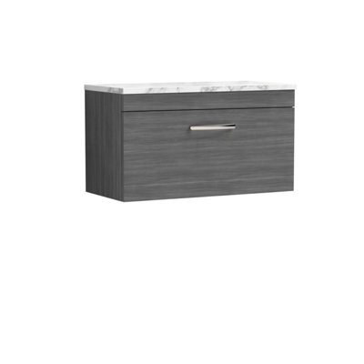 Balterley Millwich Contemporary 1 Drawer Wall Hung Vanity Unit With Laminate Carrara Marble WorktopAnthracite Woodgrain800mm from B&Q