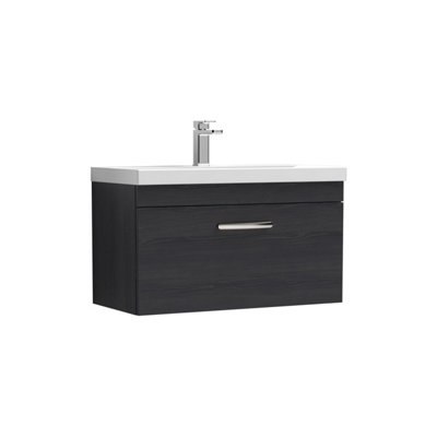 B&Q -  Millwich Contemporary 1 Drawer Wall Hung Vanity Unit With Thin Edge BasinCharcoal Black800mm