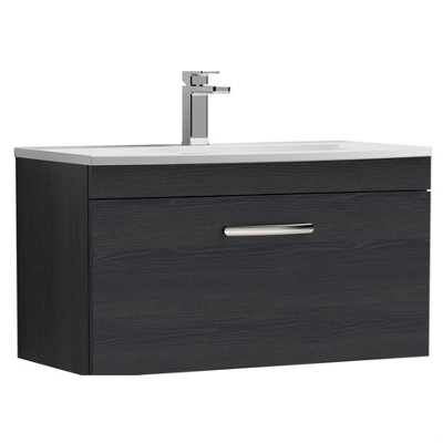 Balterley Millwich Contemporary 1 Drawer Wall Hung Vanity Unit With Curved BasinCharcoal Black800mm from B&Q
