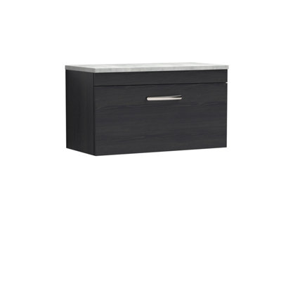 Balterley Millwich Contemporary 1 Drawer Wall Hung Vanity Unit With Laminate Black Galaxy Granite WorktopCharcoal Black800mm from B&Q