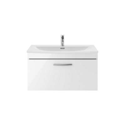 Balterley Millwich Contemporary 1 Drawer Wall Hung Vanity Unit With Curved BasinGloss White800mm from B&Q