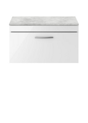Balterley Millwich Contemporary 1 Drawer Wall Hung Vanity Unit With Laminate Black Galaxy Granite WorktopGloss White800mm from B&Q