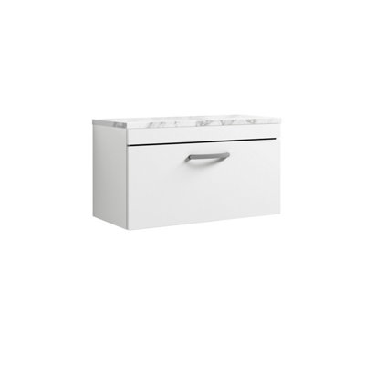 Balterley Millwich Contemporary 1 Drawer Wall Hung Vanity Unit With Laminate Carrara Marble WorktopGloss White800mm from B&Q