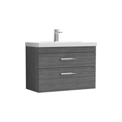 Balterley Millwich Contemporary 2 Drawer Wall Hung Vanity Unit With Thin Edge BasinAnthracite Woodgrain800mm from B&Q