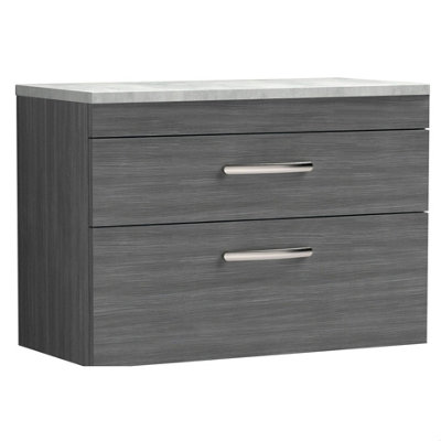 Balterley Millwich Contemporary 2 Drawer Wall Hung Vanity Unit With Laminate Black Galaxy Granite Worktop800mm from B&Q